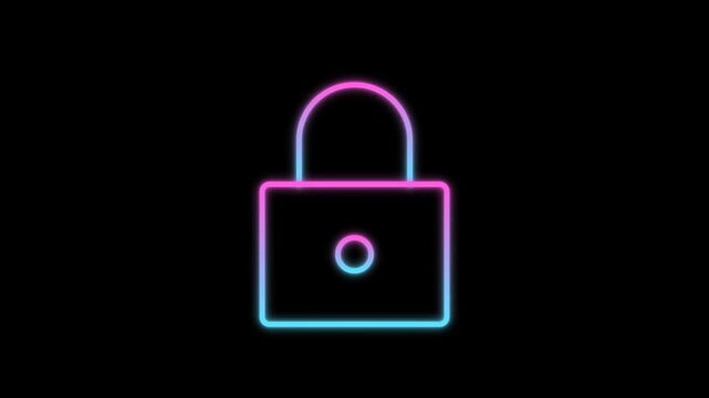 Neon Padlock Animation on Black Background for Digital Security.