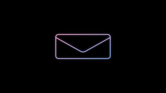 Neon Email Icon Animation on Black Background, Digital Communication Concept.