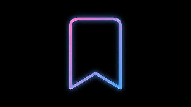 Neon Bookmark Icon Animation on Black Background.