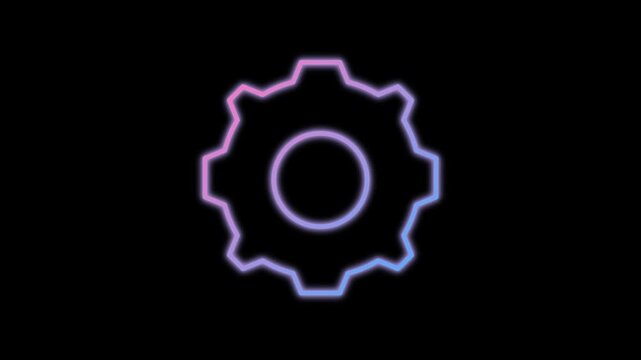 Neon Gear Icon Animation on Black Background.