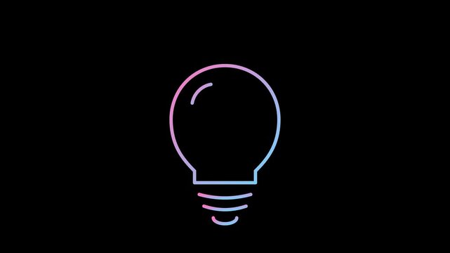 Neon Light Bulb Outline Flickering on Black Background.
