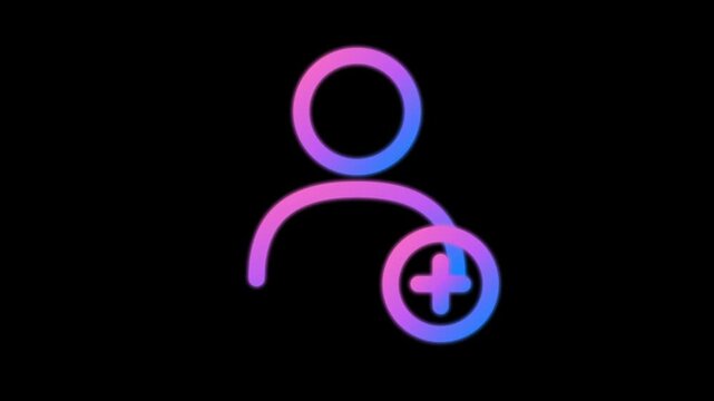 Neon User Add Icon Animation on Black Background.