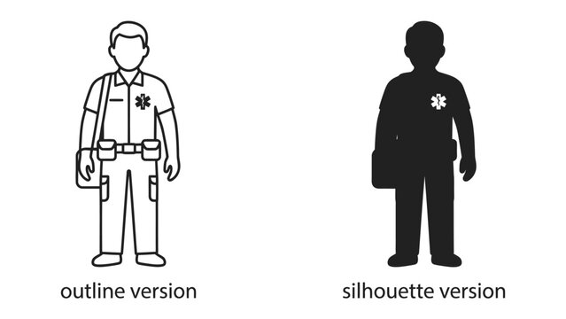 Paramedic Iconography: Outline and Silhouette Representations of an Emergency Medical Professional.