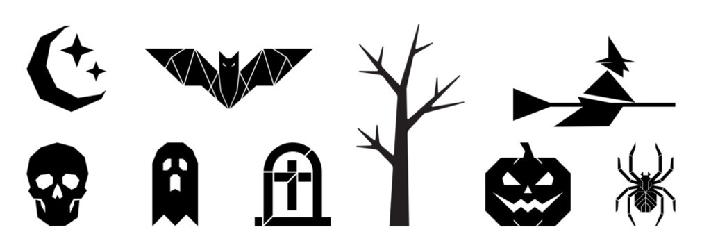 Set of Halloween element icon one color isolated