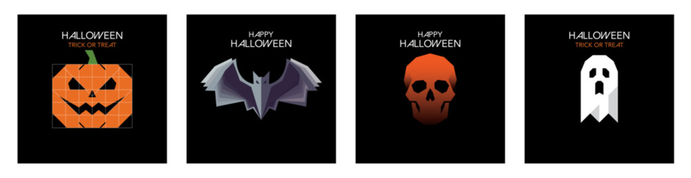 Set of Halloween elements greeting card or poster square template