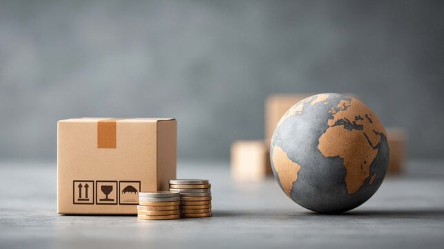 International business presentation highlighting customs duties, trade negotiations and worldwide logistics with clean corporate composition, ultra realistic commercial image