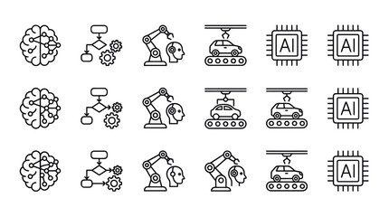 Fototapeta premium Industrial robotics and autonomous vehicle automation icons.