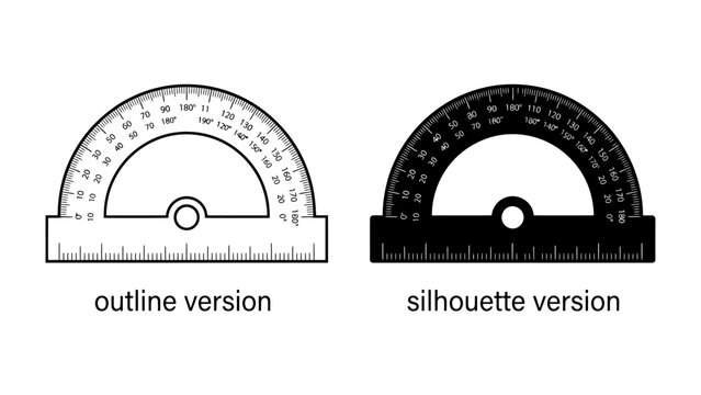 Protractor Outline and Silhouette: A clear side-by-side comparison showing a protractor in outline and silhouette forms, ideal for educational materials or design projects.