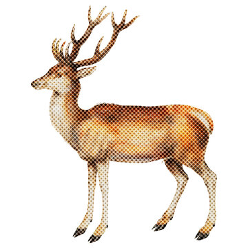 Hand drawn deer halftone style sticker overlay