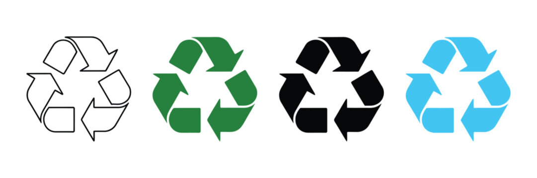 Recycling symbol icons with mobius strip, outline and filled variations