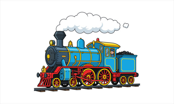 Vibrant Vintage Steam Train Cartoon Illustration