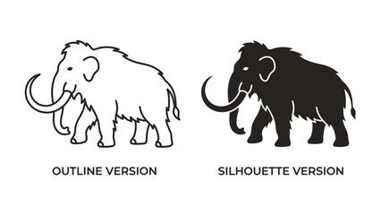 Fototapeta premium Mammoth Outline and Silhouette: Two stylized depictions of a mammoth, one as an outline and the other as a solid silhouette, showcasing this ancient creature in graphic form.