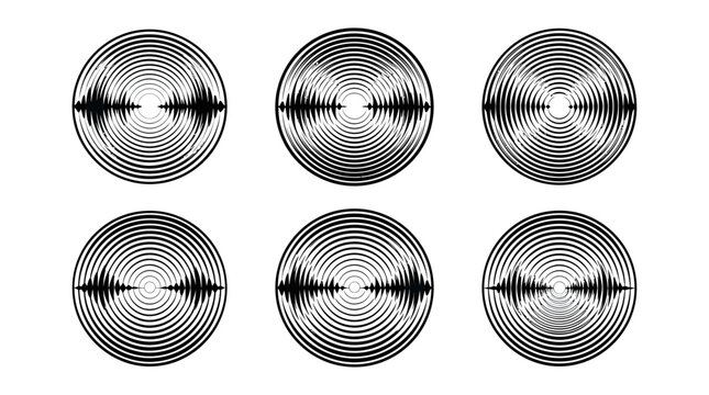 Abstract audio waveform visualization circles in black and white