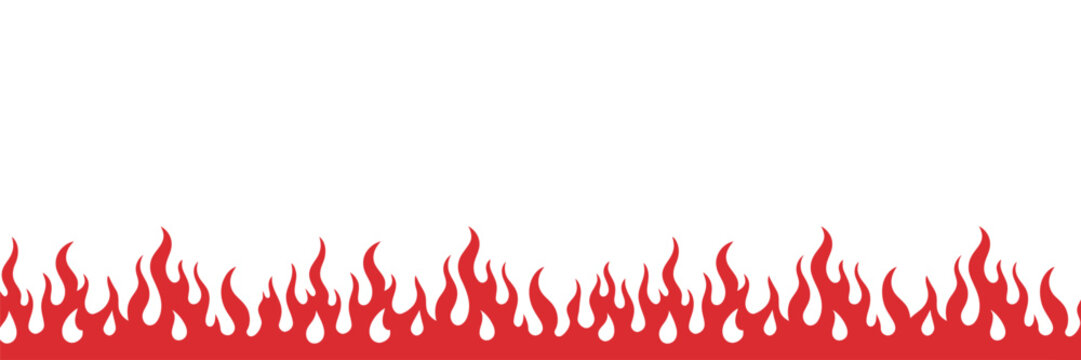 Red flame seamless border with cartoon fire horizontal divider vector