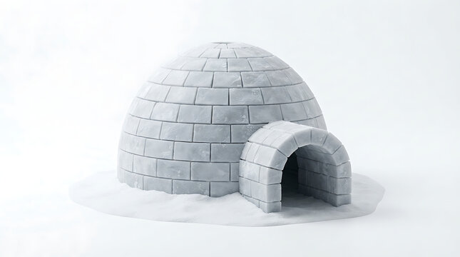 Ice igloo entrance with snow background