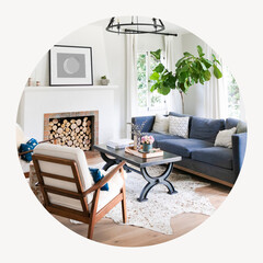 Obraz premium Cozy living room circle shape badge, interior photo