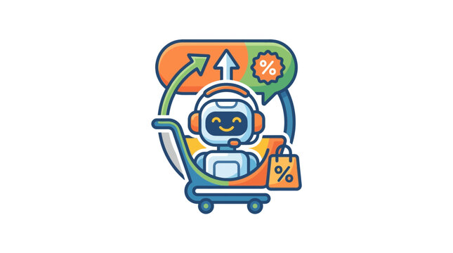 A friendly robot assistant helps with online shopping and discounts