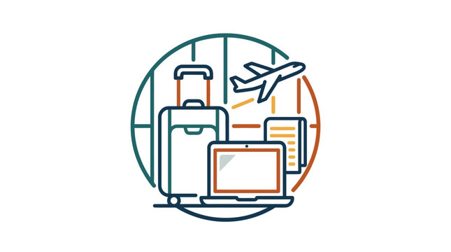 A flat vector icon representing modern business travel and tourism