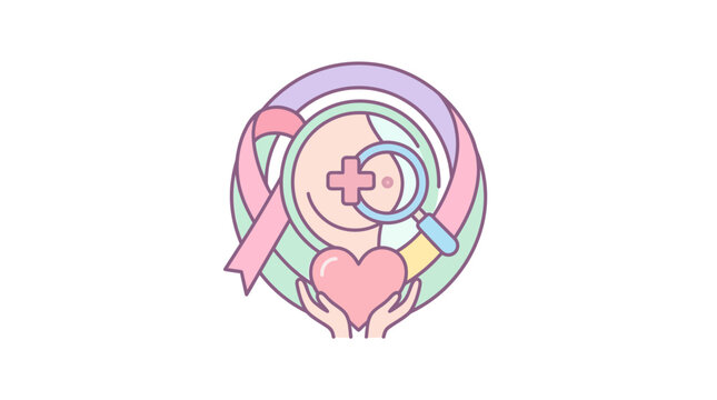 A medical illustration showing a health checkup with a pink ribbon