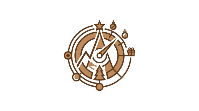 A minimalist circular icon featuring seasonal holiday design elements