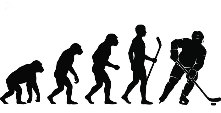 Evolution of human to ice hockey player silhouette vector illustration timeline concept