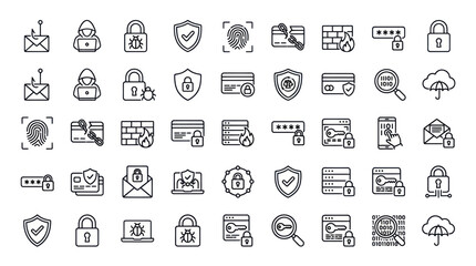 Cyber security and digital data protection line icons. © Fenny
