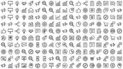 Fototapeta premium Business marketing and data analysis line icons.