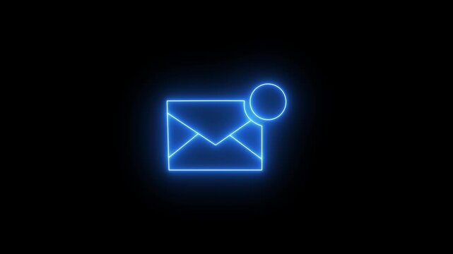 Glowing cyan blue neon message notification icons on a dark background, indicating chat alerts and unread messages. The concept is chat communication, messaging apps and social media conversations.