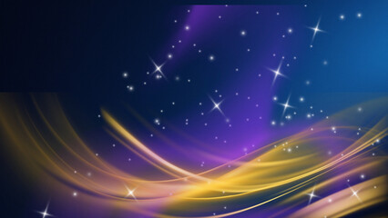 Abstract cosmic background with glowing gold light waves, magical purple and blue space nebula with sparkling stars, elegant ethereal dreamlike atmosphere © Mushraf