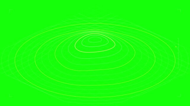 Abstract topographical map motion graphic with concentric rings on green