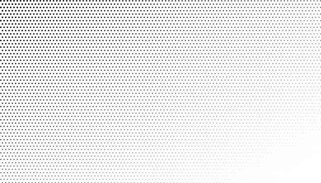 Abstract monochrome background, with a diagonal, gradient of small, black square dots, arranged in a, repeating grid pattern, on white base