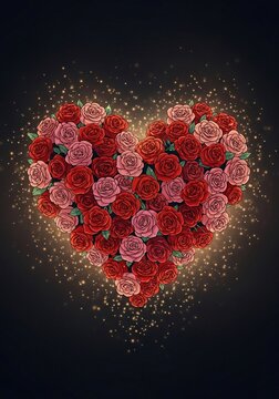 Glimmering Heart of Roses: Romantic Digital Art, Rich Reds & Pinks
