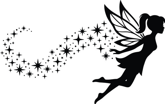 Fairy silhouette with star trail on a white background