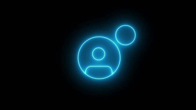 Glowing blue Neon User Profile Icon Animation Loop on Dark Background, Active Status and Cyberpunk Account Symbol.