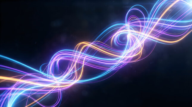 Colorful light trails forming number eight shape on dark background