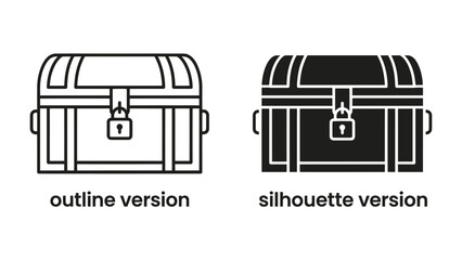 Treasure Chest Duo: A versatile set featuring two styles of treasure chest icons – a clean outline and a bold silhouette – perfect for symbolizing wealth, secrets, or valuable discoveries. © Asma
