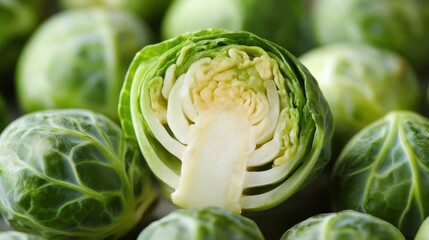 Obraz premium Halved Brussels Sprout Macro Leaf Layers fadzm2
