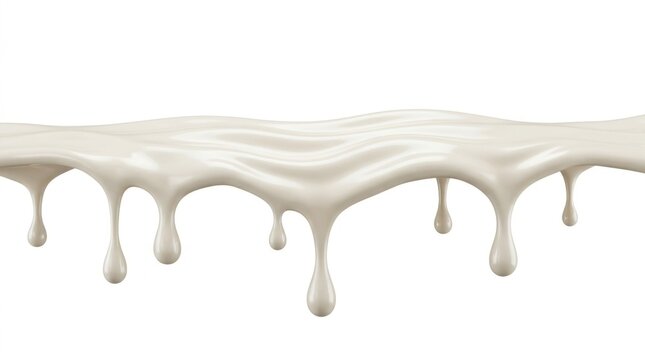Creamy white viscous liquid dripping horizontally across a surface
