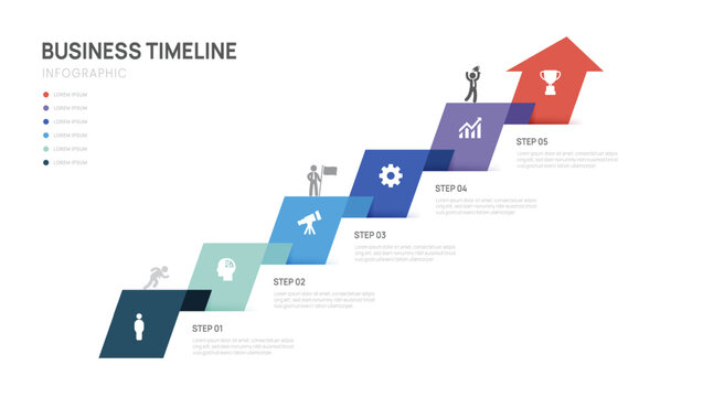 Business Timeline Infographic Template with 5 Step process, label arrow design for business and presentation Vector Illustration.