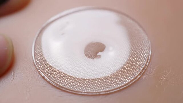 Gel-Based Biosensor Patch on Skin for Health Monitoring and Innovative Medical Technology in Close-Up Macro View