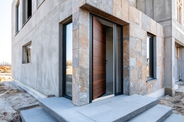 Fototapeta premium Contemporary House Entrance Frame Under Renovation