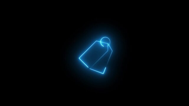 Glowing neon blue icon featuring two overlapping price tags against a black background. Animated price tag, discount label, retail sale, promotion, or offer badge icon animition.