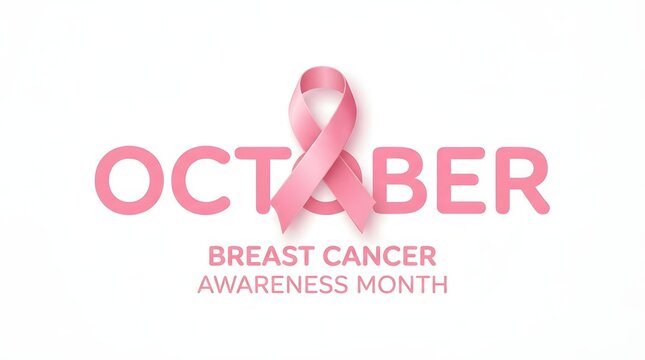 October breast cancer awareness month pink ribbon typography design