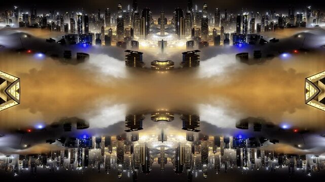 dubai with sea of clouds below the skyline made into abstract pattern