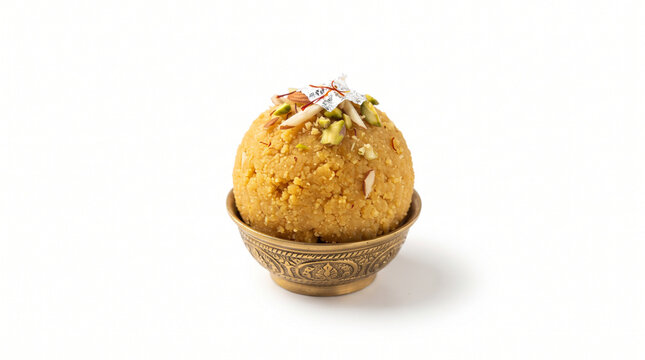 Delicious Indian Besan Ladoo Sweet in Antique Brass Bowl Isolated

Traditional Besan Ladoo Sweet Visual Decorated with Nuts and Silver Foil

Indian Sweet Besan Ladoo Ball for Festive Celebrations and 