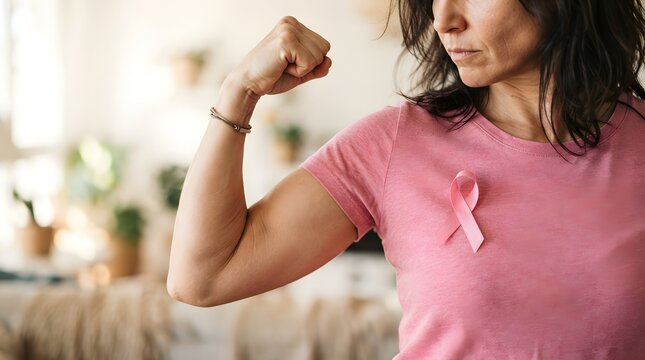 Empowered woman supporting breast cancer awareness month strength and hope