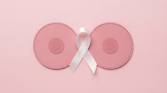 Breast cancer awareness month pink ribbon anatomical breast illustration for support education