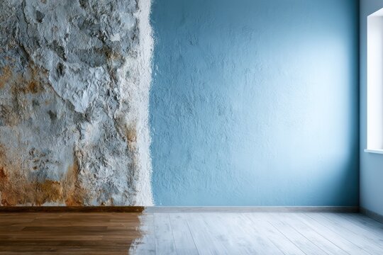 Half painted wall contrast in home renovation