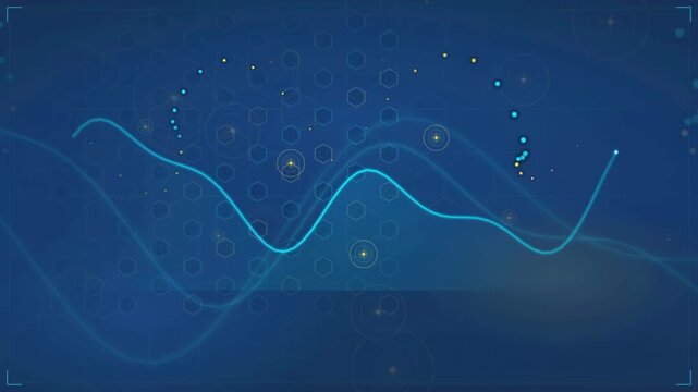 Abstract Blue Digital Data Visualization with Glowing Waveforms and Algorithmic Trading Analytics Interface
