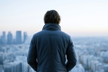 Obraz premium Urban view from high rise with young man